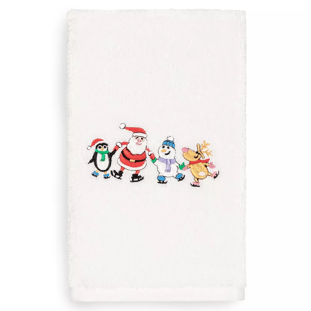 Linum Home Textiles Christmas Skating Party Embroidered Luxury Turkish Cotton Hand Towel