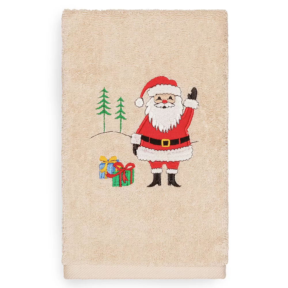 Linum Home Textiles Christmas Santa Waving Embroidered Luxury Turkish Cotton Hand Towel