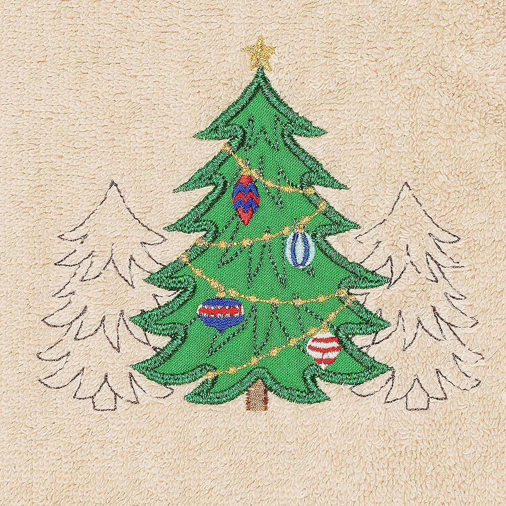 Linum Home Textiles Christmas Three Trees Embroidered Luxury Turkish Cotton Hand Towel - Image 2