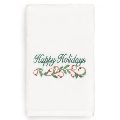 Linum Home Textiles Christmas Happy Holidays Embroidered Luxury Turkish Cotton Hand Towel