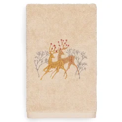 Linum Home Textiles Christmas Deer Pair Embroidered Luxury Turkish Cotton Hand Towel