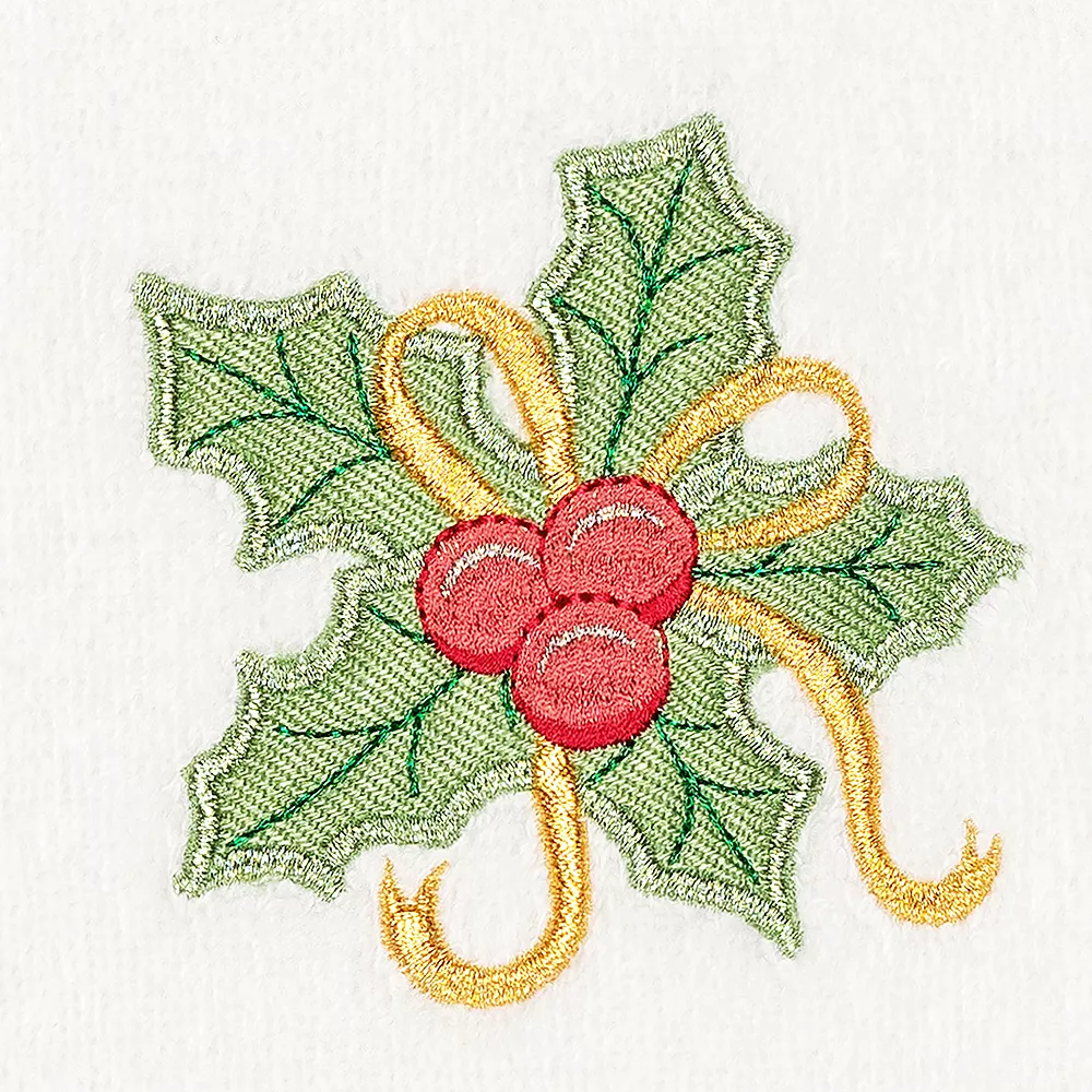 Linum Home Textiles Christmas Holly Bunch Embroidered Luxury Turkish Cotton Hand Towel - Image 2