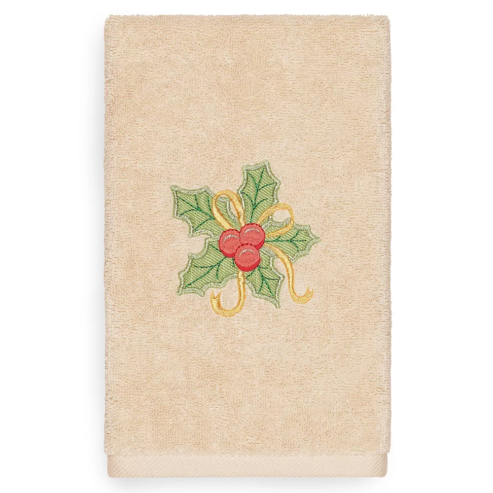 Linum Home Textiles Christmas Holly Bunch Embroidered Luxury Turkish Cotton Hand Towel