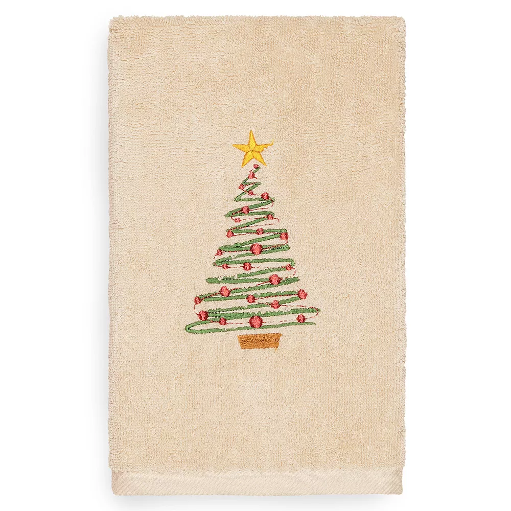 Linum Home Textiles Christmas Tree Embroidered Luxury Turkish Cotton Hand Towel