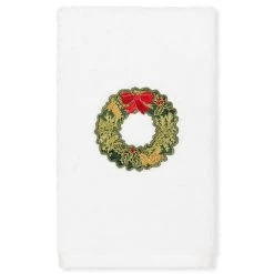 Linum Home Textiles Christmas Wreath Embroidered Luxury Turkish Cotton Hand Towel