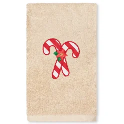 Linum Home Textiles Christmas Candy Canes Embroidered Luxury Turkish Cotton Hand Towel