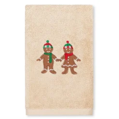 Linum Home Textiles Christmas Gingerbread Embroidered Luxury Turkish Cotton Hand Towel
